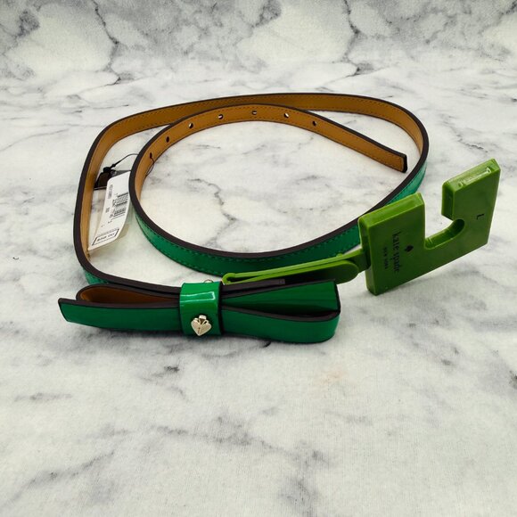 Kate Spade Patent Leather Bow Belt Forest Glen Green,Size L,41in Waist Belt-NEW main image 4